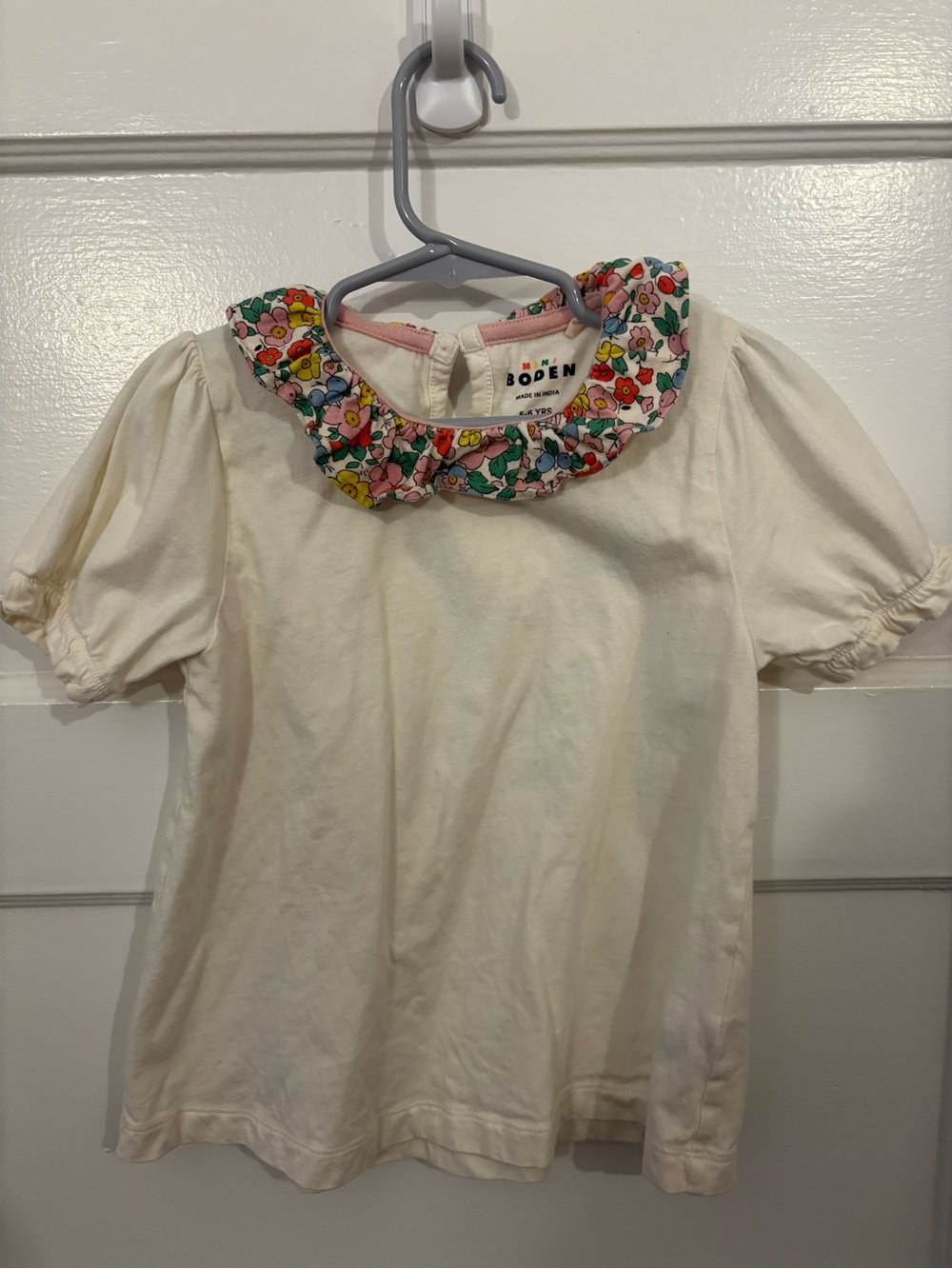 Boden Cream Top with Floral Ruffle Collar